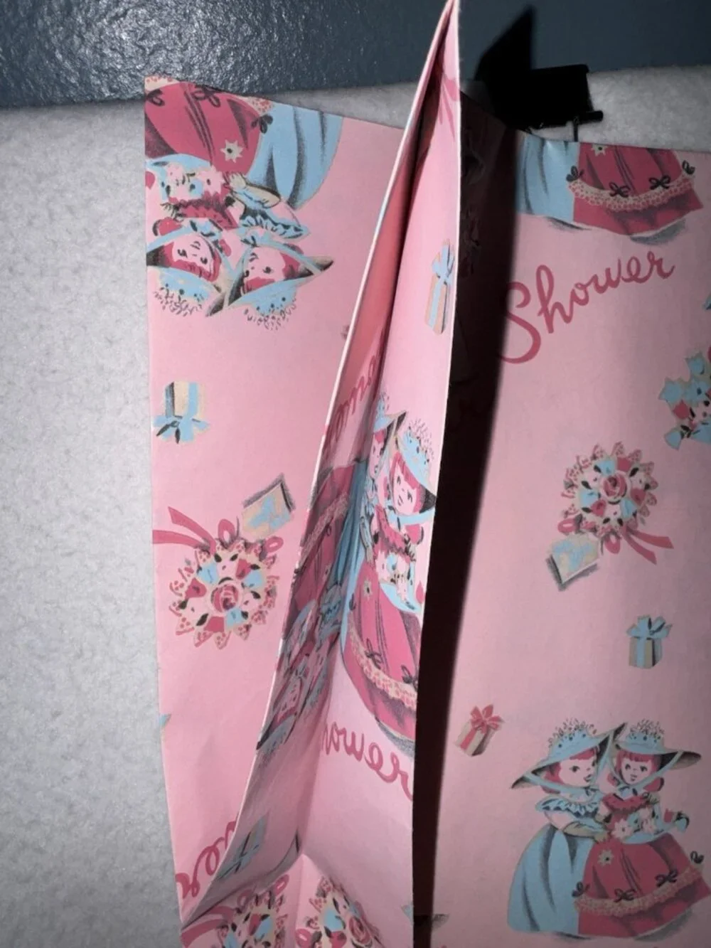 Vintage Dennison Gift Wrap Paper Baby Shower Pink 1950’s Brand New NOS USA 20x30